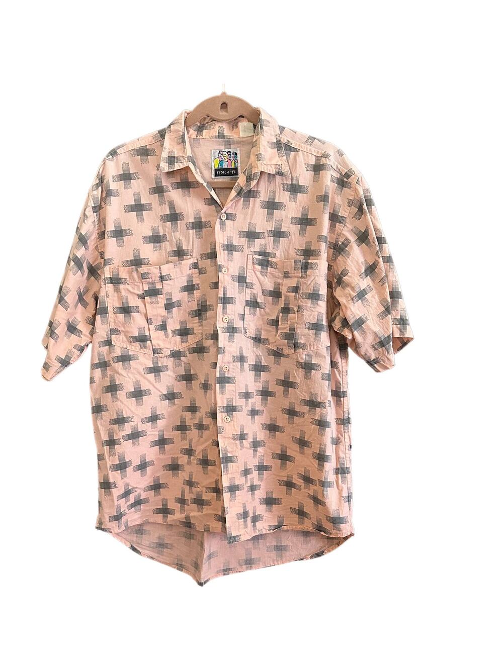 80s Vintage Neon Pink Button Down Shirt Sz L-XL - Proto-Type -Surf Style